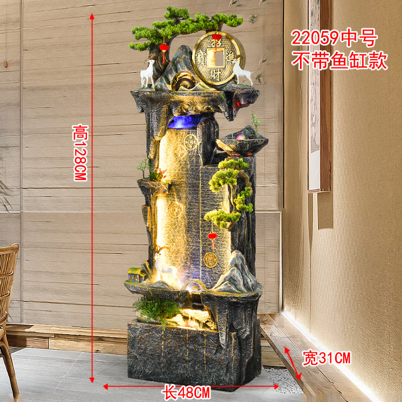 客厅水幕墙鱼缸假山喷泉办公室招财高山流水摆件循环水系景观落地