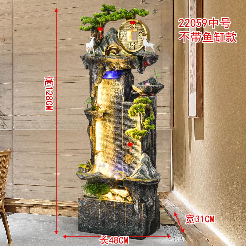 客厅水幕墙鱼缸假山喷泉办公室招财高山流水摆件循环水系景观落地图片