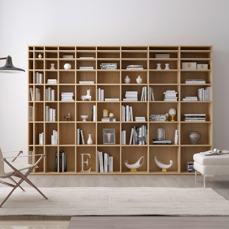 全书柜闪电客简约现代橡木组合柜储物柜背景墙书架落地满墙书柜全橡木