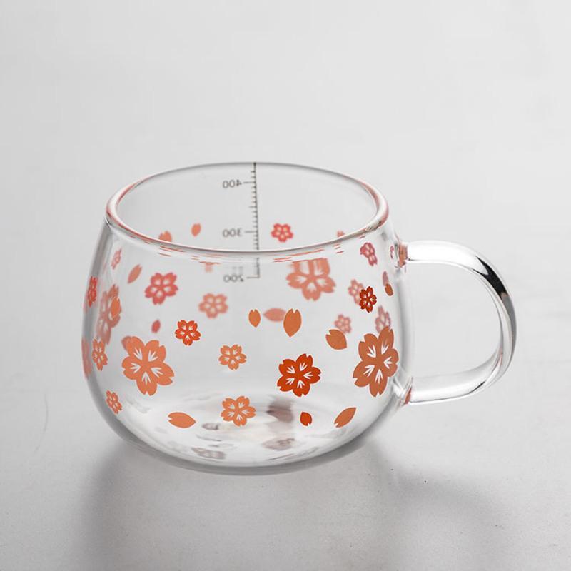 樱花-a款单杯(普通装)视频介绍_日系樱花玻璃杯带刻度耐热透明过滤