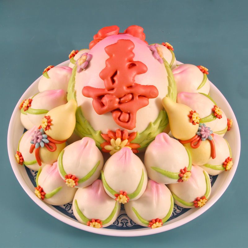 寿桃馒头老人生日贺寿祝寿寿礼物 中式蛋糕胶东花饽饽