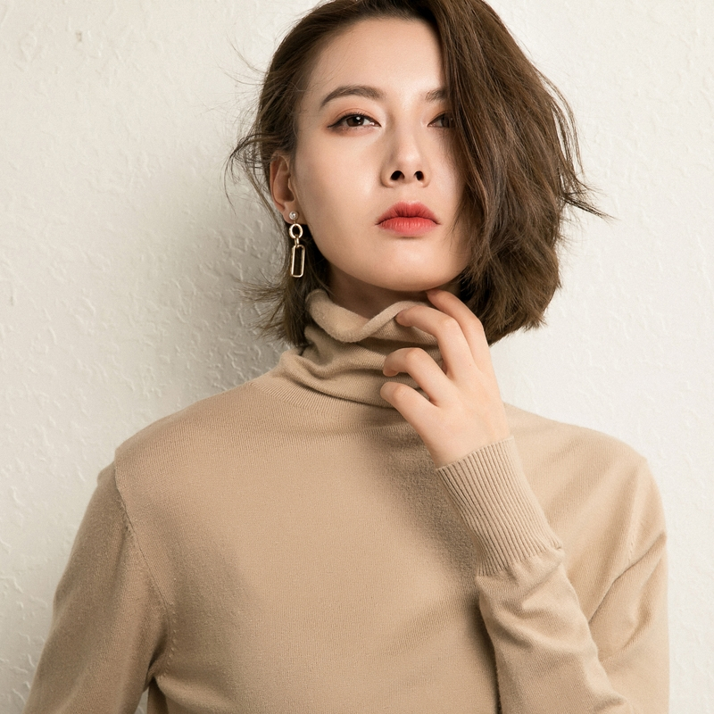 2018秋冬新款针织衫女宽松堆领套头毛衣长袖韩版打底羊毛衫