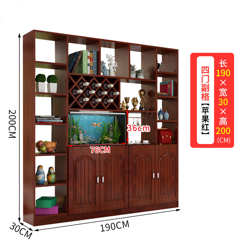 客厅玄关柜隔断柜子现代简约屏风柜间厅装饰柜鞋柜厅柜欧式酒柜 组装_四_附格【苹果红】--实木芯板_其他结构