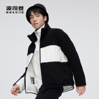 波司登2022男装短款鹅绒羊羔绒拼接撞色立领设计保暖羽绒服外套