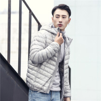 简约男式新款轻薄款羽绒服男连帽冬装外套加大码男装男士 M 银灰色