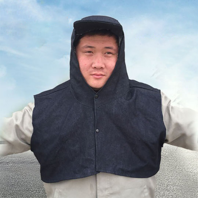 丛林狐 牛仔布披肩帽披风帽防尘帽子男女防粉灰尘帽打磨电焊防护面罩耐磨 双层披肩帽