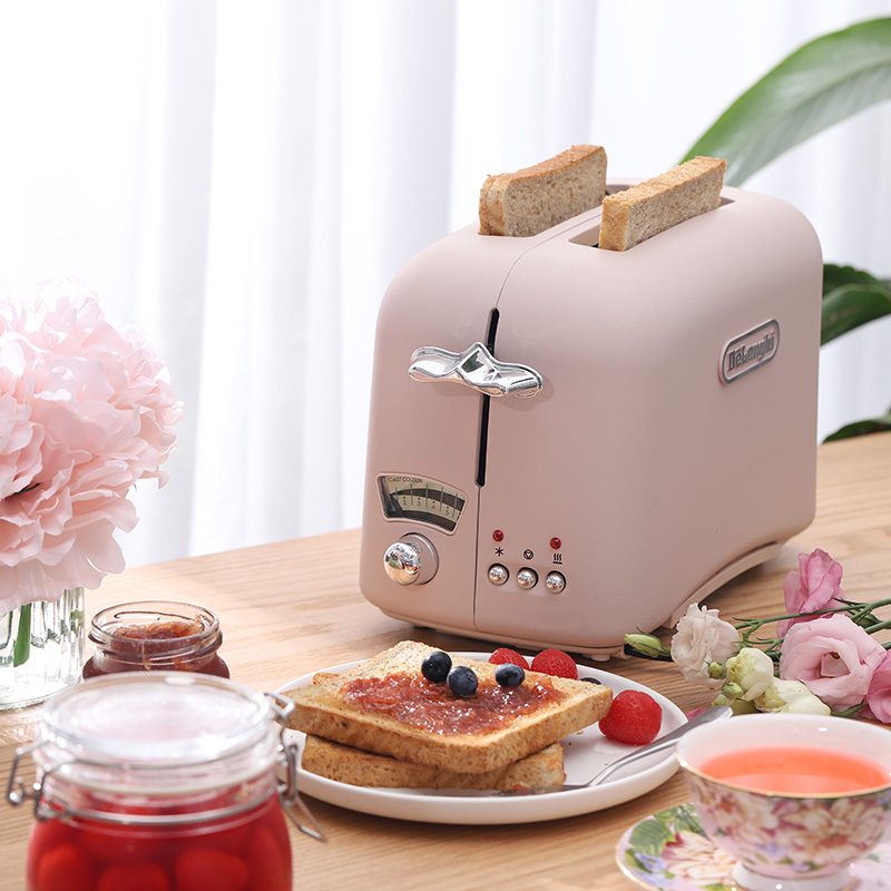 德龙（Delonghi）花园系列电水壶早餐2件组合套装（芍药粉）新年礼物春节送礼意式复古家用办公室厨房烧水烤面包组合套装