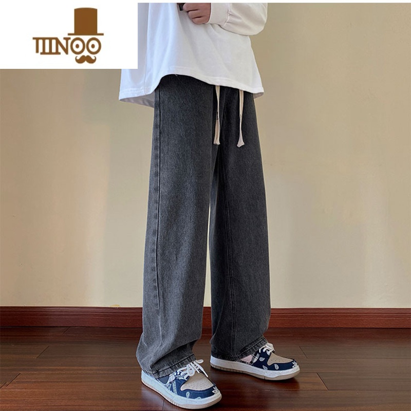 YANXU美式复古蓝色牛仔裤男直筒宽松阔腿长裤潮牌百搭男生裤子休闲高街高清大图