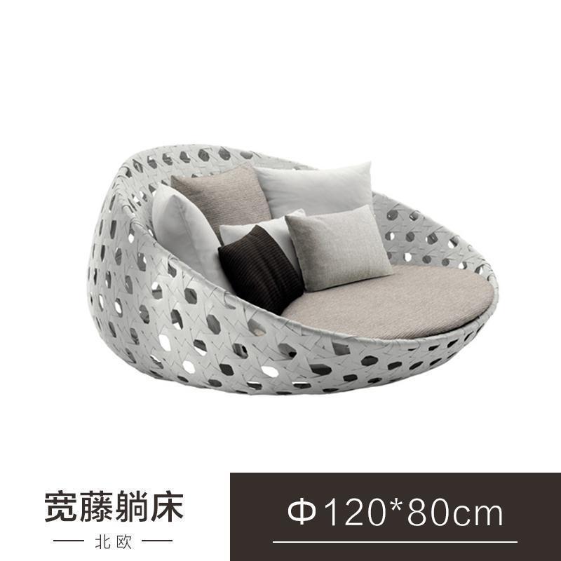 森美人户外躺床躺椅藤编室外露天游泳池创意藤椅藤沙发酒店高端躺床定制 120宽藤躺床