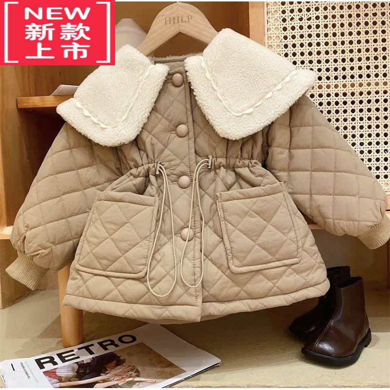 可莉允韩国女童派克服冬装加绒棉衣中小童棉袄女宝宝加厚收腰棉服外套潮