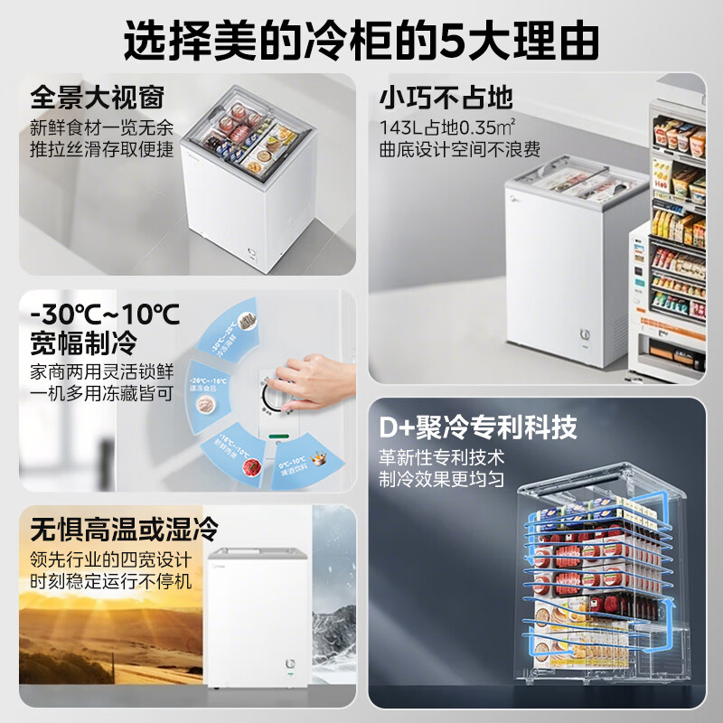 [自营]美的冰箱冷藏冷冻家用囤货商用展示柜卧式超市冷饮柜雪糕柜展示冷藏保鲜柜143升带锁[宽幅调温]MS-155LGE高清大图