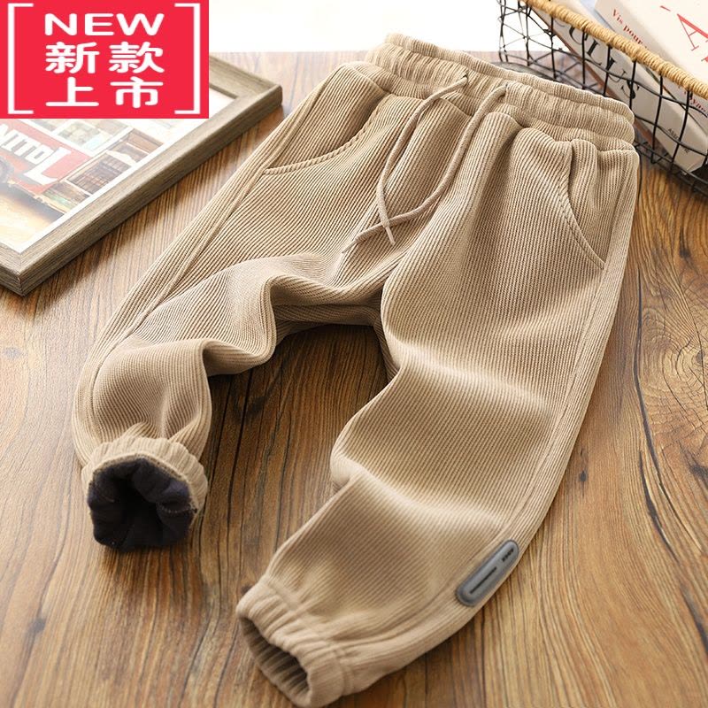 可莉允男童加绒裤子2022秋冬新款儿童加厚保暖运动裤条绒时尚休闲裤棉裤保暖裤图片