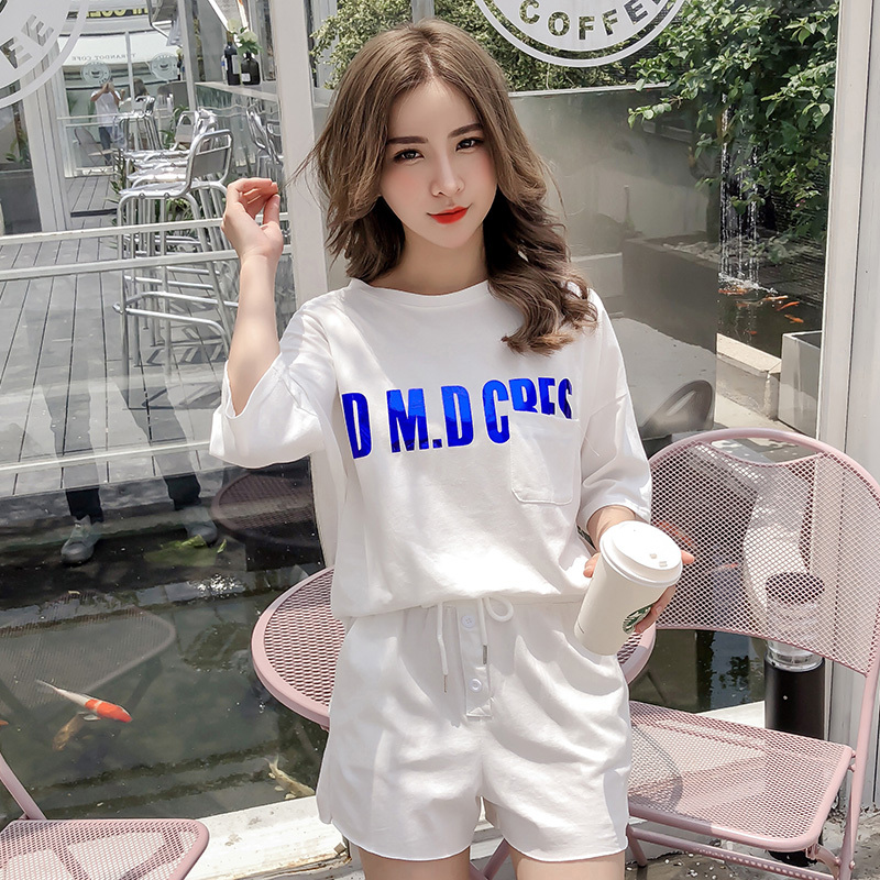 两件套女潮2018新款休闲时尚运动服套装ulzzang宽松半袖T恤配短裤