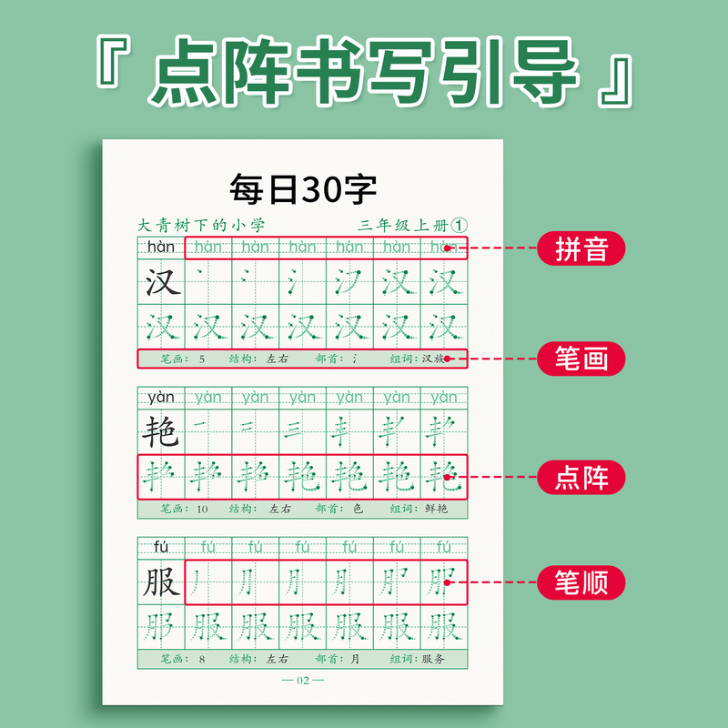 三年级上下册6本[完整笔顺] [正版]每日30字三年级上册下册字帖练字减压同步人教版语文小学生钢笔每日一练楷书练字帖小学
