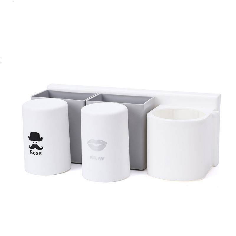 戴维娜]创意吸盘牙刷架套装送无痕贴免打孔卫生间壁挂网红牙膏架 无痕贴牙刷架灰色款 牙刷架FD-001)