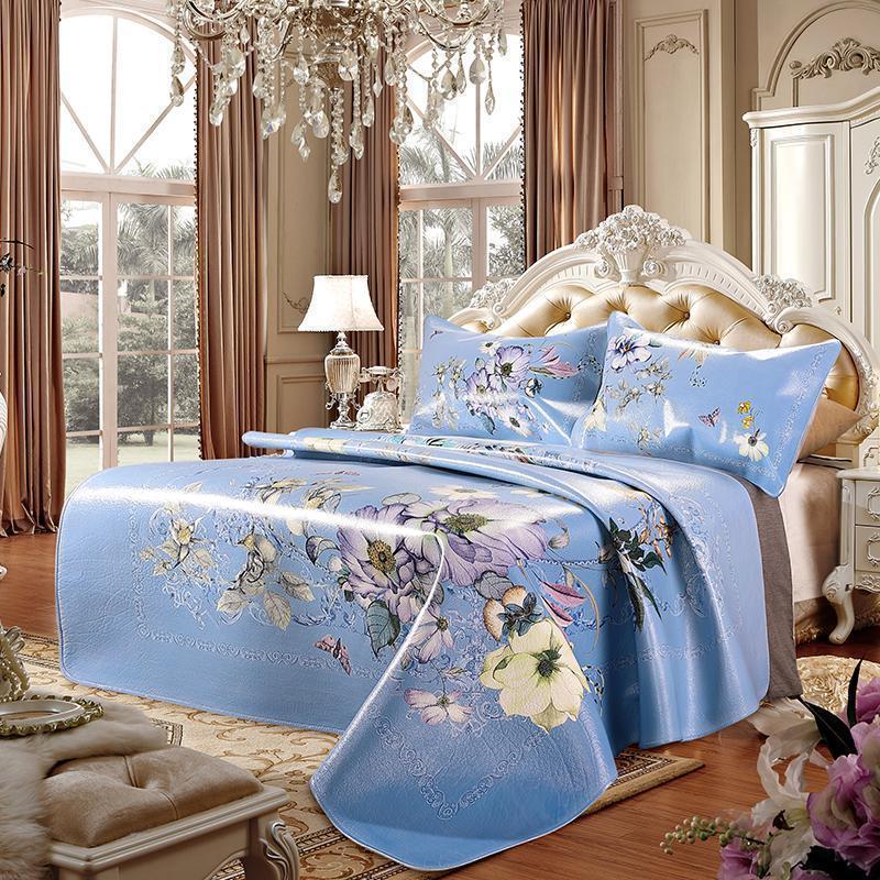 家柏饰(CORATED)【加特厚】水牛皮凉席子1.5米1.8m床头层三件套牛皮席软席夏 3号碧海蓝天 1.5m（5英尺）床