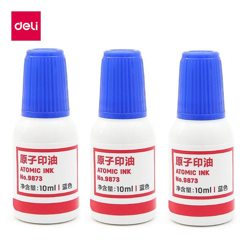 得力(deli)9873原子印油蓝色5瓶 10ml/瓶 印台印泥油印章油专用快干 印台印泥油