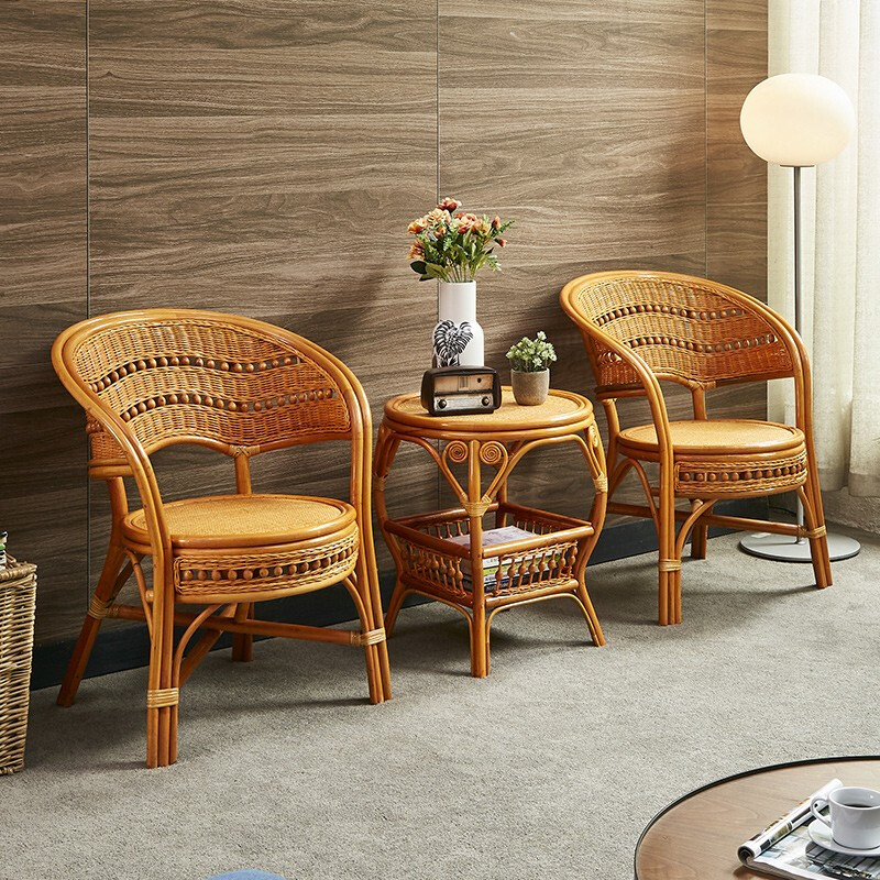 是尚 天然真藤椅+茶几三件套 真藤