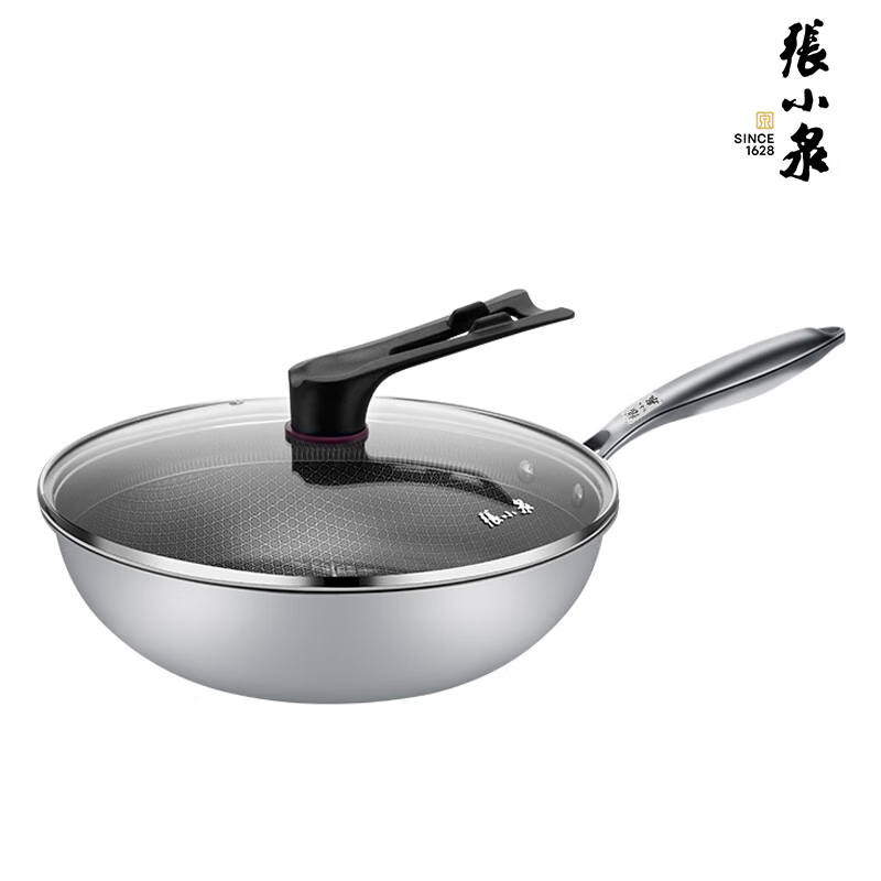 张小泉 C31800100 超耐磨蜂窝不粘炒锅 家用不锈钢炒菜锅 炒锅 30cm