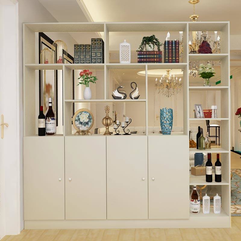 现代简约酒柜厅柜客厅玄关隔断柜屏风柜鞋柜储物进间柜展示柜 组装_暖白色四_款+附格_框架结构