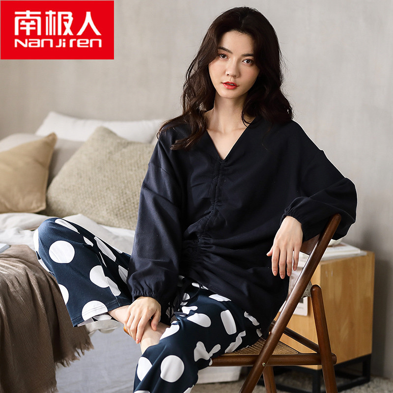 南极人纯棉睡衣女士长袖全棉春秋季可爱可外穿休闲家居服套装