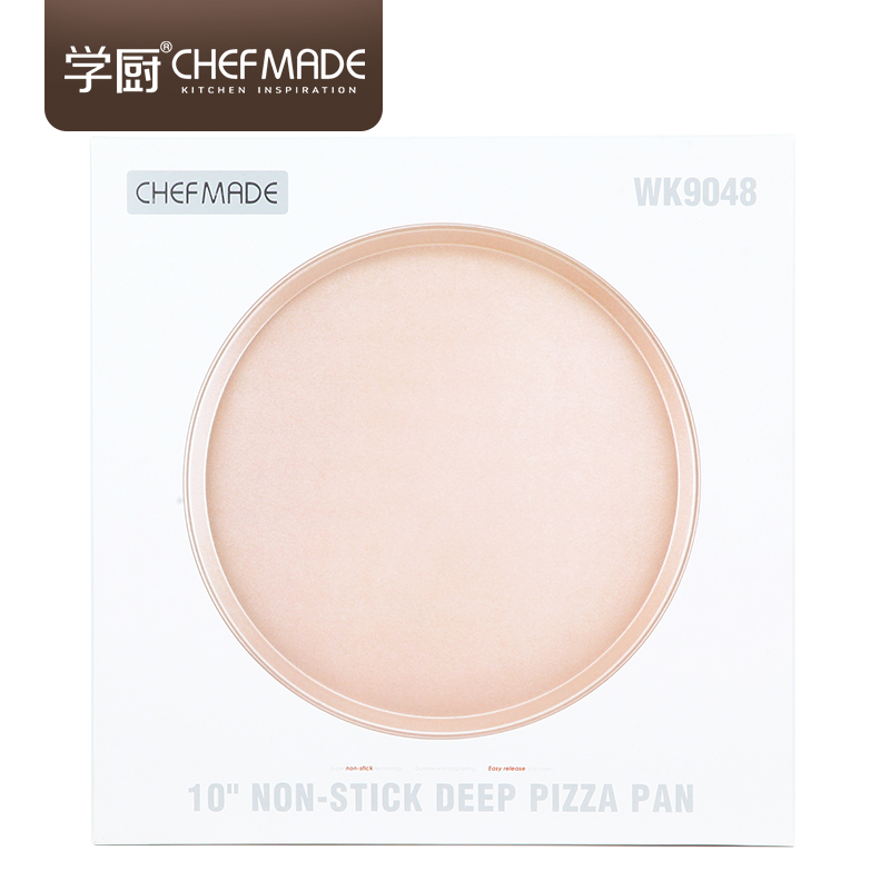 学厨 10寸披萨盘 烤盘模具 金色圆形家用pizza盘 直径28cm*高2.3cm 不粘涂层 烤箱烘焙模具 WK9048