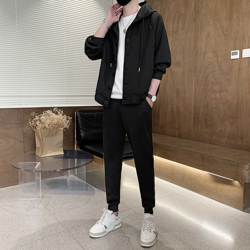 啄木鸟高端运动套装男士新款春秋开衫卫衣外套休闲裤搭配一套男装