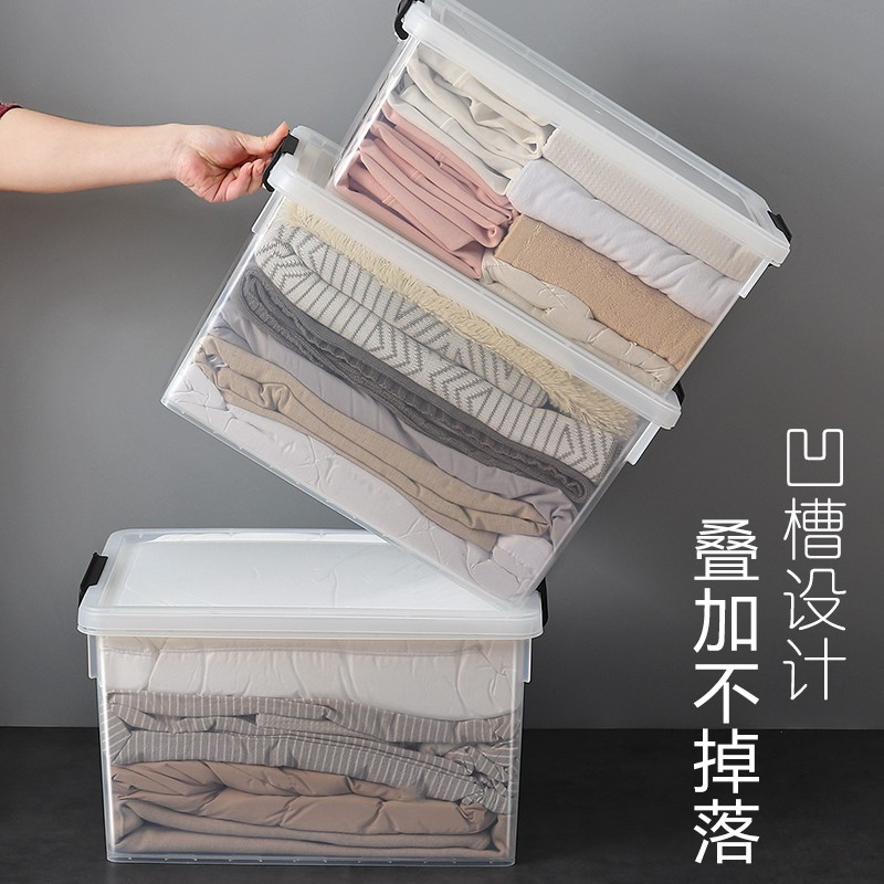 加厚塑料收纳箱 家用衣柜整理箱透明盒子有盖大号衣服玩具储物箱 三维工匠高清大图