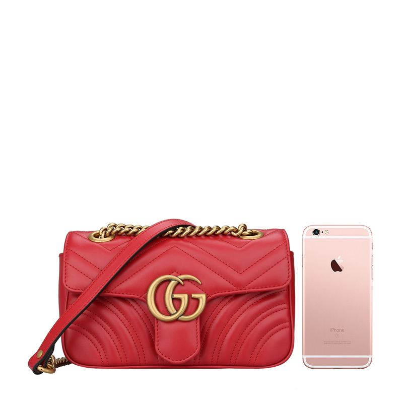 【马思纯同款】GUCCI 古驰 女士红色皮革斜挎包 446744-DTDIT-6433