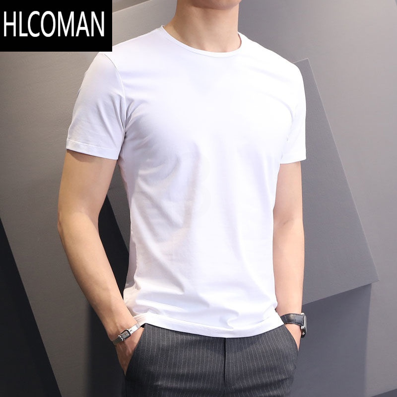 HLCOMAN3件]夏季圆领短袖t恤男青年弹力白色上衣服大码半袖
