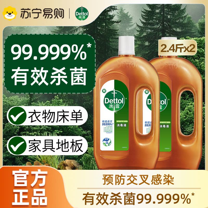 滴露(Dettol)消毒液1.2L*2瓶杀菌除螨 家居室内 宠物环境消毒 儿童宝宝内衣 衣物除菌剂图片