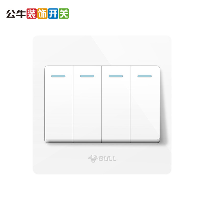 公牛BULL开关插座4开四开单控开关 86型四位开关四开单联墙壁电源面板 G07K411Y(带荧光)高清大图