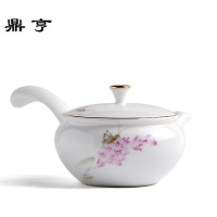 鼎亨秋韵德化白瓷家居田园风浅浮金边侧把壶冲泡茶壶器陶瓷功夫