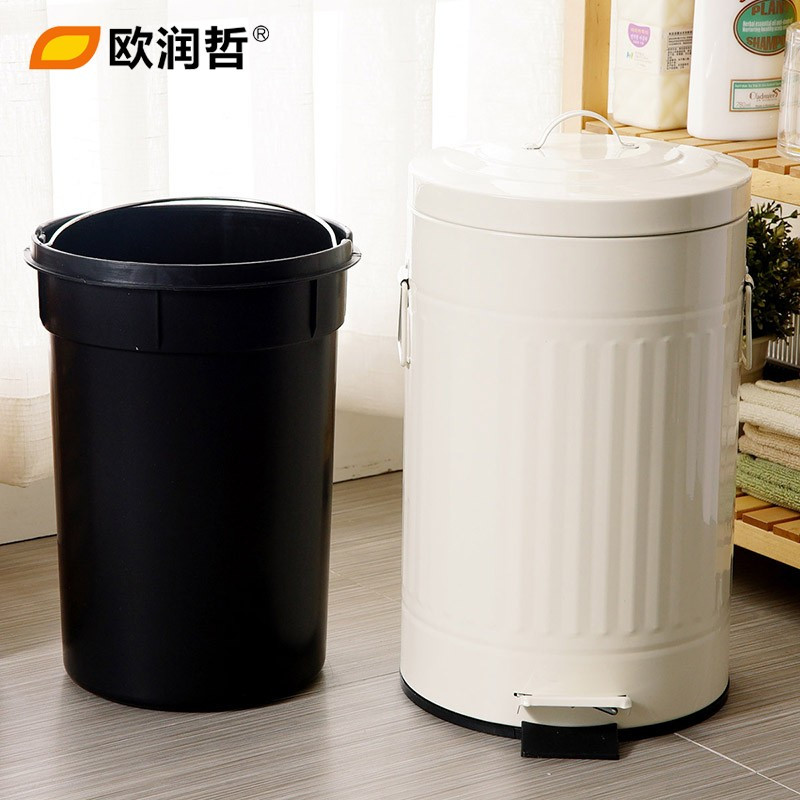 欧润哲(ORANGE) 12升缓降静音脚踏垃圾桶 圆形带盖家用大厅收纳桶卫生间酒店清洁筒102103