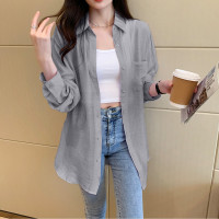 唐狮夏季衬衫女宽松肌理感长袖衬衣薄款上衣外套清新流行 M 星空灰