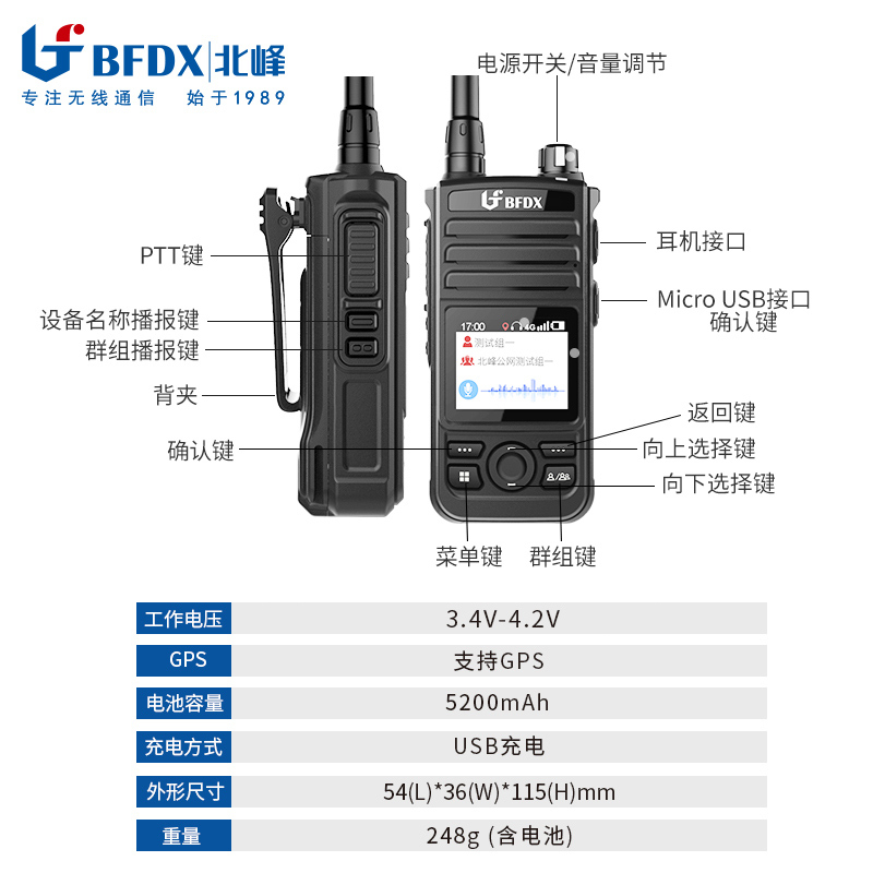 北峰（BFDX）全国对讲公网对讲机GPS定位全国通5000公里 免续费不限距离车队自驾游户外无线手持台BF-ST611