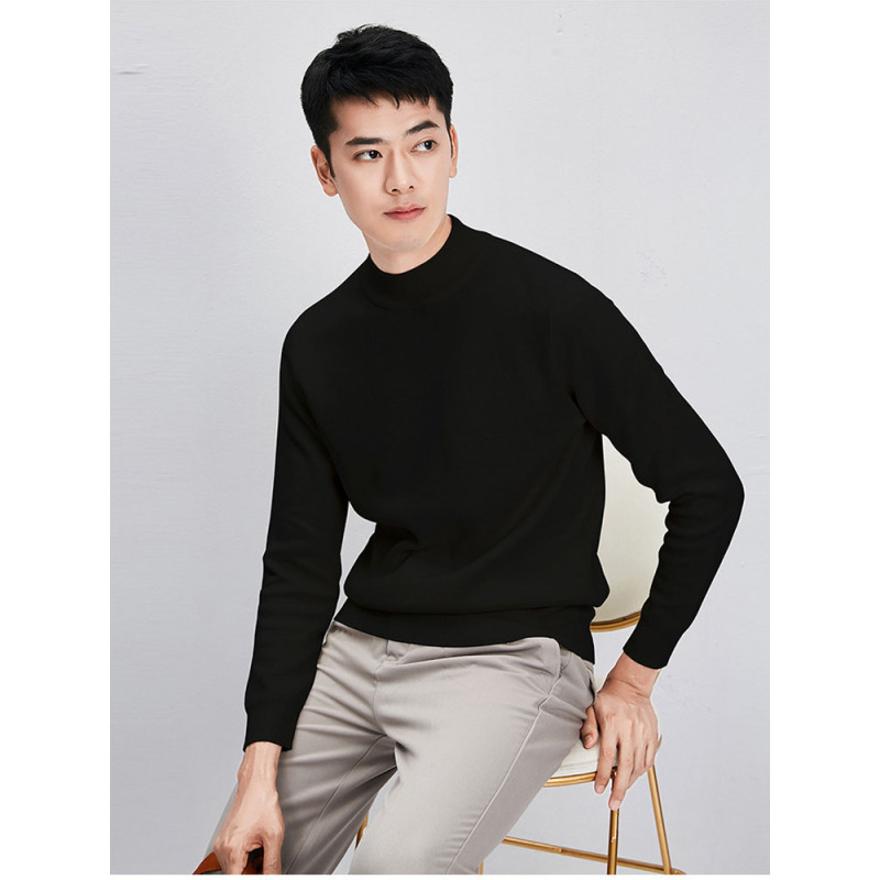 baluoshang半高领毛衣男白色宽松加厚冬季中领打底衫配西装内搭青年本