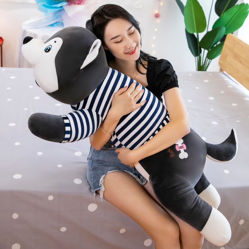 超萌哈士奇黑色60厘米哈士奇毛绒玩具公仔可爱趴趴狗玩偶布娃娃睡觉