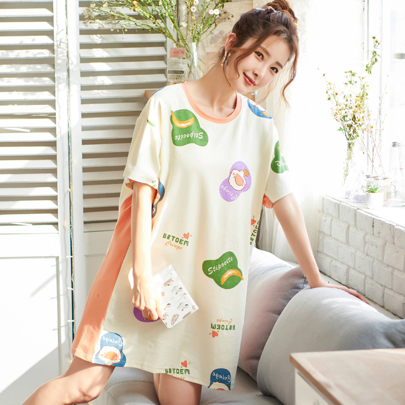 睡衣裙女士夏季纯棉薄款短袖全棉可爱中学生连衣裙子冰丝夏天睡裙