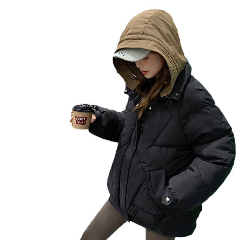 连帽面包服短款羽绒棉衣棉服女2023年新款潮秋冬季宽松外套厚棉袄