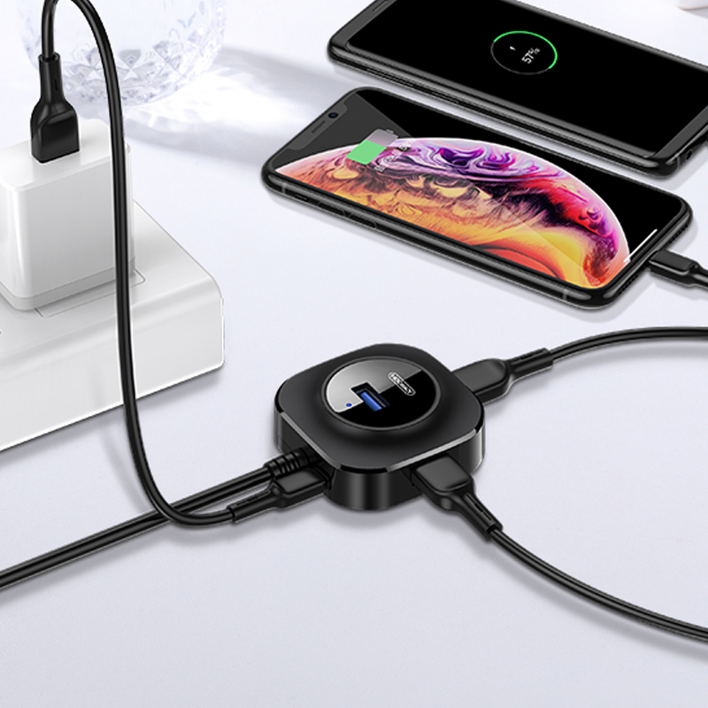 机乐堂 joyroom一拖四USB3.0分线器 黑色 1米线 扩展器多口type-c笔记本台式电脑多设备使用