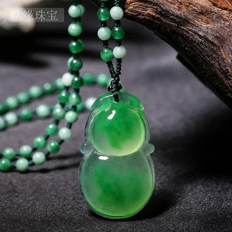 天然翡翠吊坠冰种飘花翡翠如意葫芦吊坠项链毛衣链高冰挂件