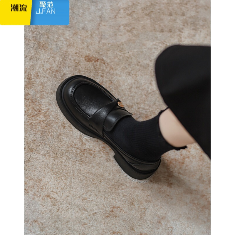 聚范热凤百搭软底乐福鞋女夏季新款英伦厚底单鞋一脚蹬小皮鞋