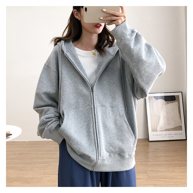 秋季连帽卫衣女2020韩版宽松慵懒显瘦百搭上衣开衫拉链休闲外套潮卫衣