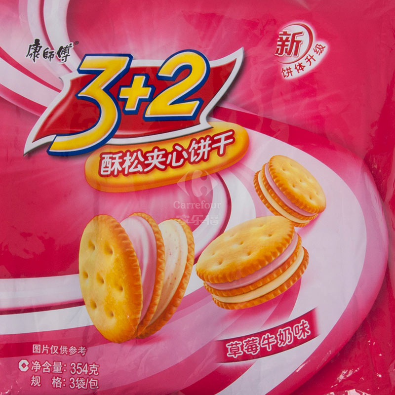 康师傅 3+2酥松夹心饼干(草莓牛奶味)354g/袋