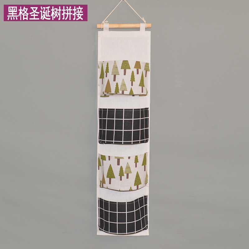 收纳袋挂袋布艺墙挂式后床头宿舍墙上置物神器壁挂杂物多层挂兜收纳袋三维工匠 黑格圣诞树拼接送粘钩高75*宽20（厘米)