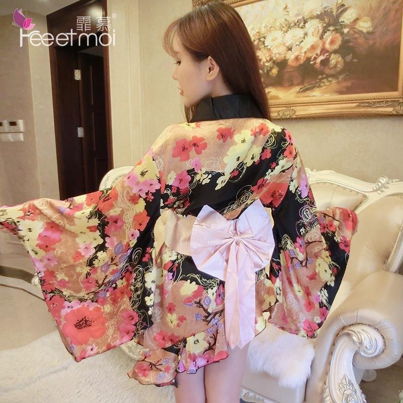 日式印花开襟和服制服套装大码宽松蝴蝶腰带情趣内衣8939
