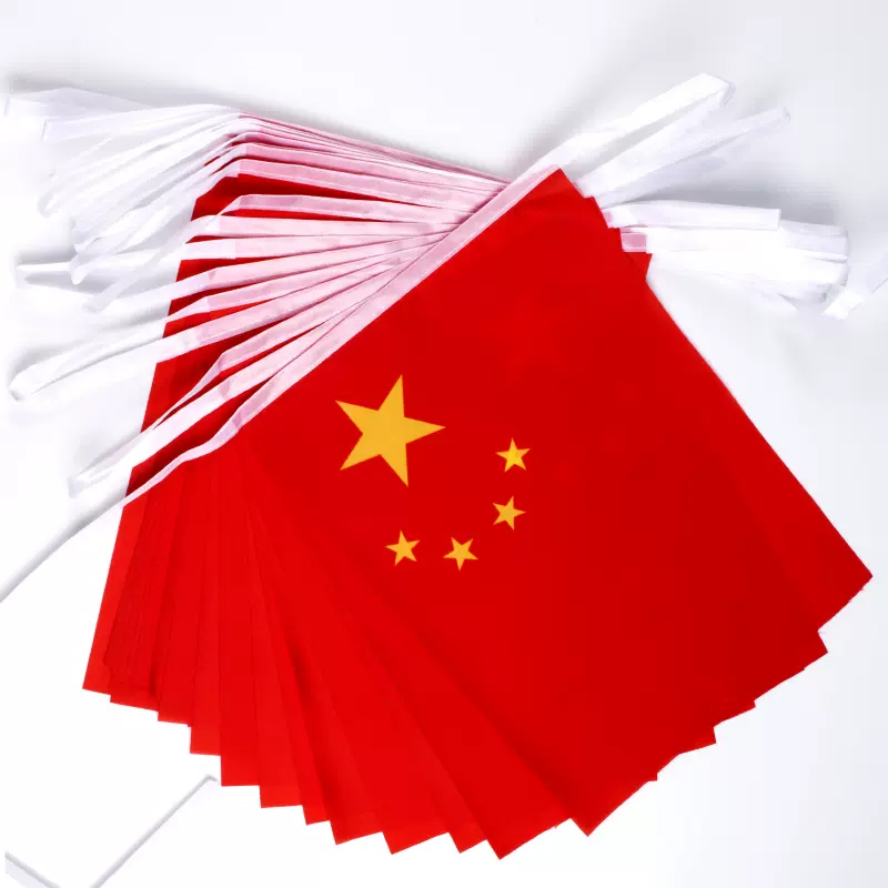 HQ 8号中国小国旗红旗国庆串旗吊旗商场店面 装饰彩旗小红旗装饰 14*21cm 10米30面(1条装)