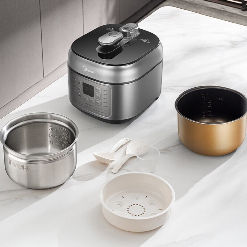 美的(Midea)MY-C543G 5L电压力锅少盐提鲜高压锅不锈钢不粘内胆智能调压一锅双胆WiFi互联高清大图