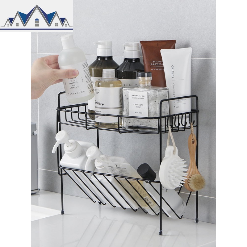 厨房双层铁艺桌面调料架多功能家用调味用品菜板收纳架浴室置物架_1_303高清大图